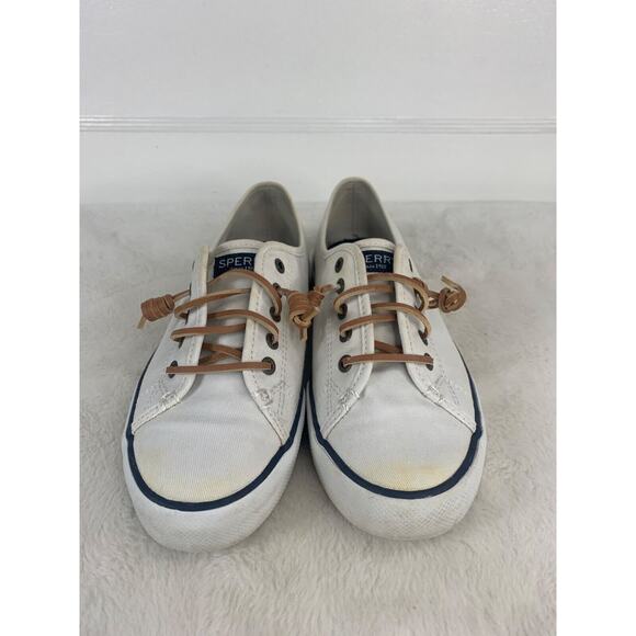 Sperry Womens Canvas Sneakers White Size 7M With Leather Laces - Picture 2 of 9